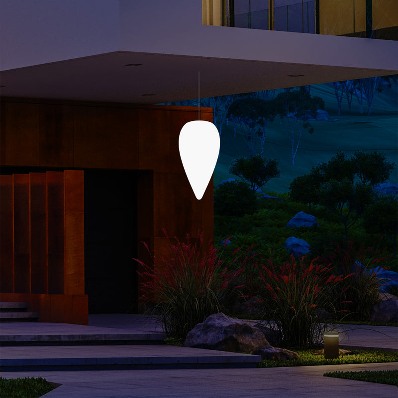 Udendørs Terrassebelysning Hængelampe, LED Loftlampe med Ledning, 37cm Dråbeformet, RGB