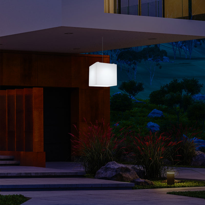 Havebelysning Terrasselampe, 20cm LED Kasseformet Pendlerlampe, RGB, Stikkontakt