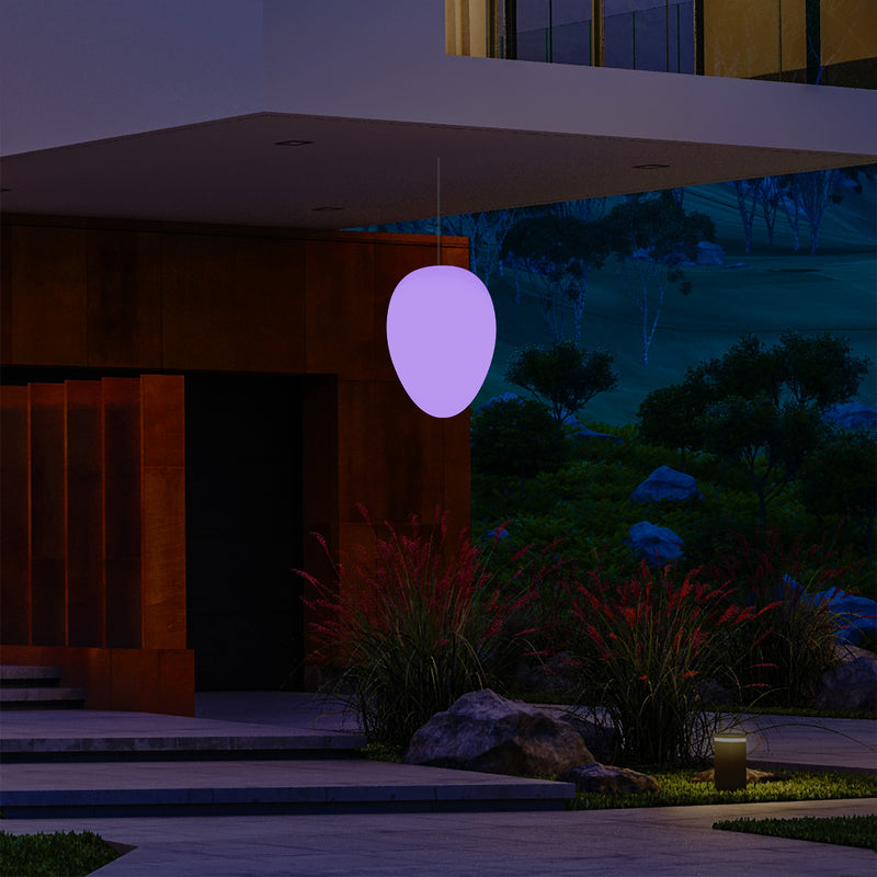 Udendørs Terrasse Havebelysning Loftlampe, 37cm Æggeformet LED Hængelampe, RGB