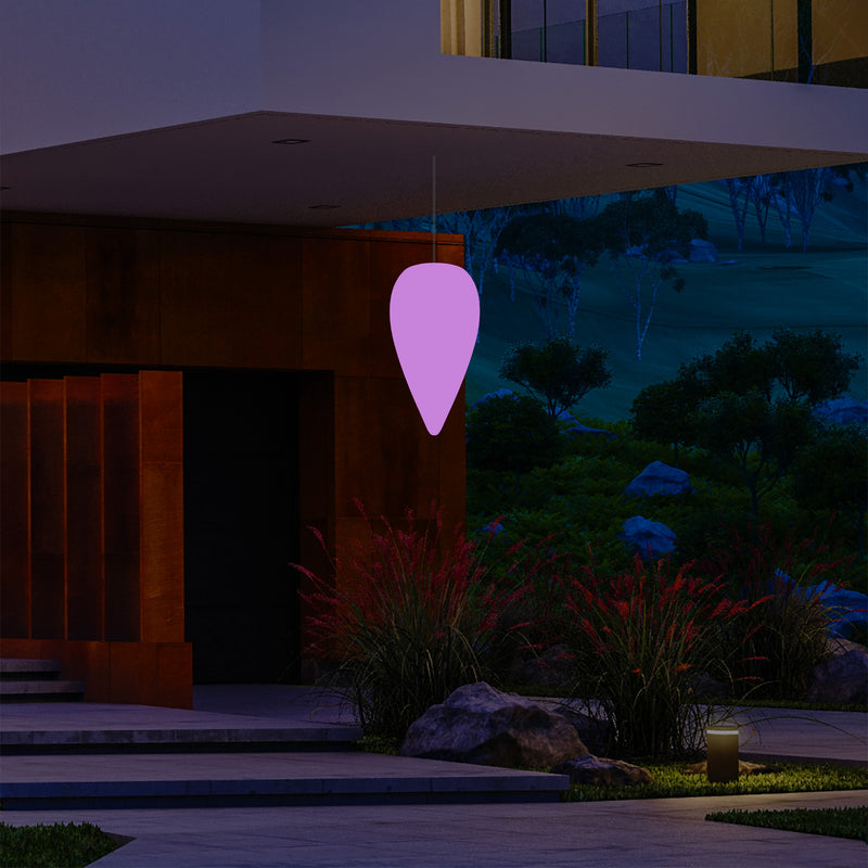 Udendørs Terrassebelysning Hængelampe, LED Loftlampe med Ledning, 37cm Dråbeformet, RGB