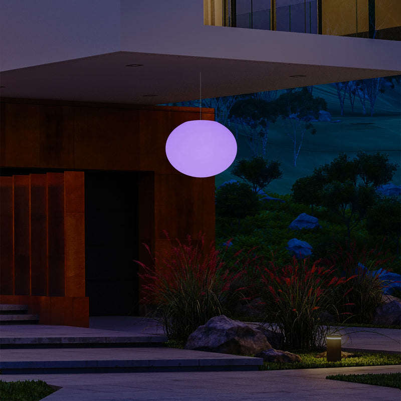 Udendørsbelysning Hængelampe, LED Loftlampe med Ledning, 27cm Oval Ellipse, RGB