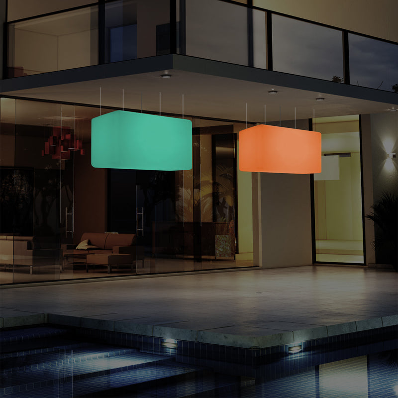 Loftlampe Udendørsbelysning, 55x35cm Aflang LED Stikkontaktdrevet Hængelampe, RGB