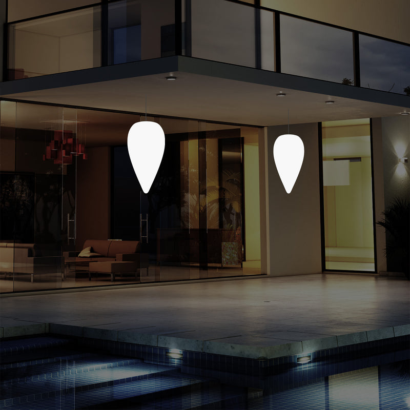 Udendørs Terrassebelysning Hængelampe, LED Loftlampe med Ledning, 37cm Dråbeformet, RGB
