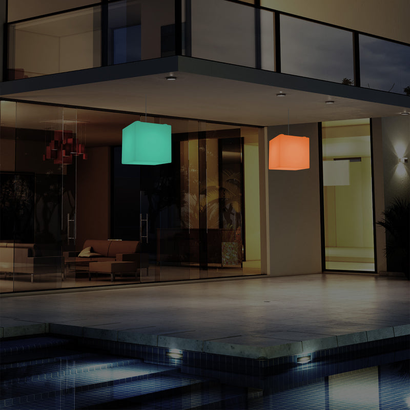 Havebelysning Terrasselampe, 20cm LED Kasseformet Pendlerlampe, RGB, Stikkontakt