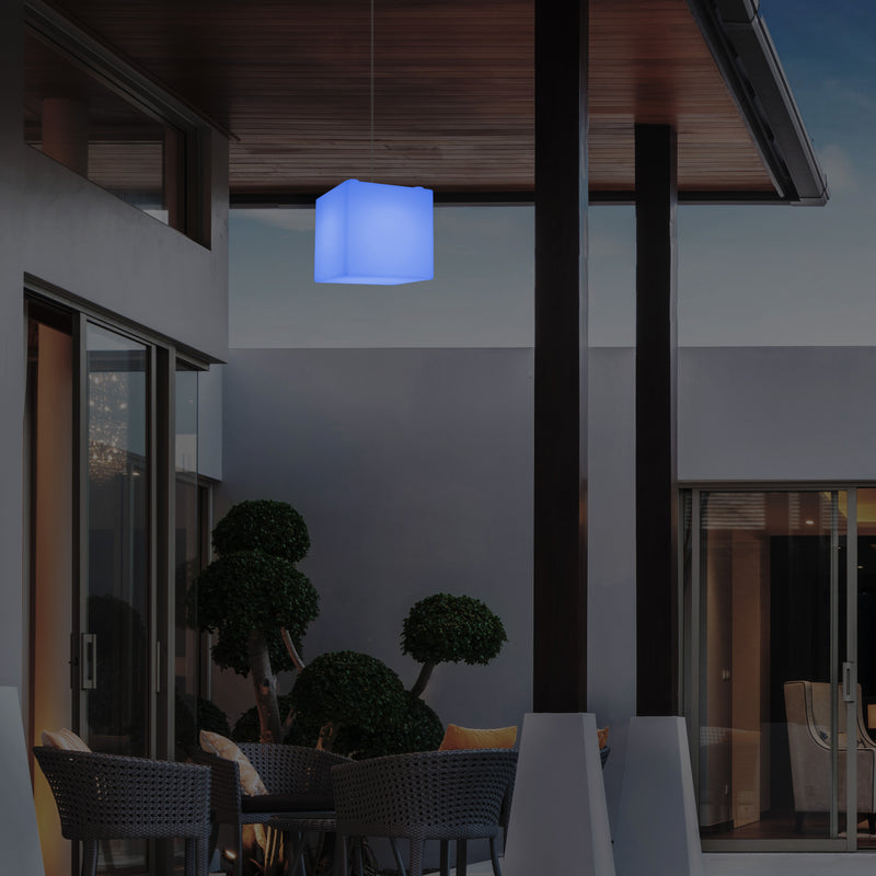 Havebelysning Terrasselampe, 20cm LED Kasseformet Pendlerlampe, RGB, Stikkontakt