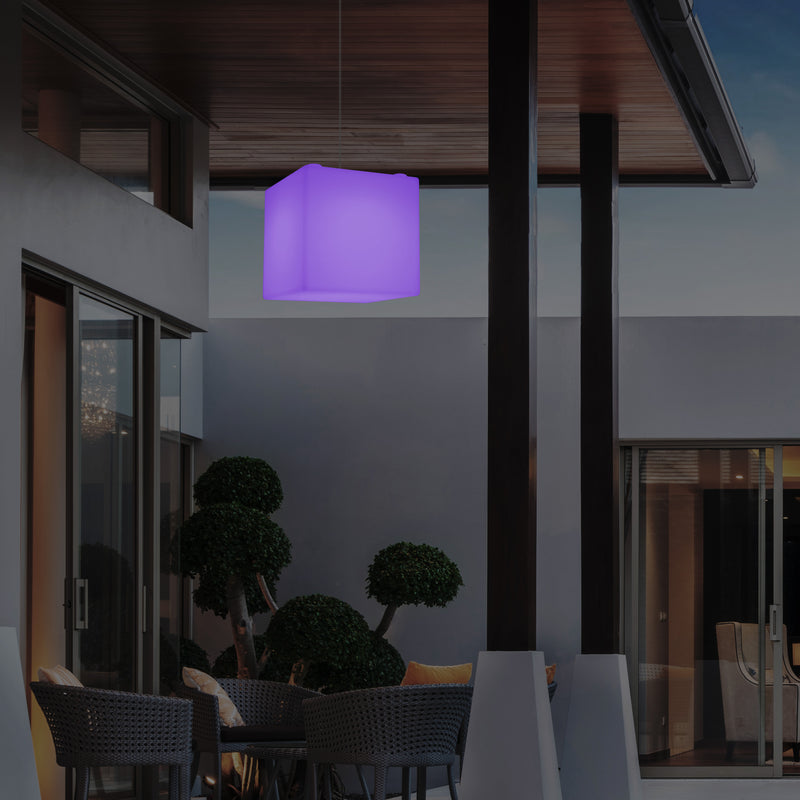 Udendørs Terrasse Hængelampe, Stikkontaktdrevet LED Loftlampe, 30cm Kasse, Farveskiftende
