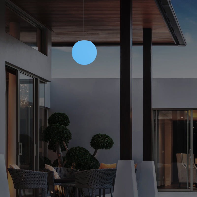 Udendørs Verandalampe til Stikkontakt og Loft, 25cm LED Hængende Kuglelys, Farveskiftende