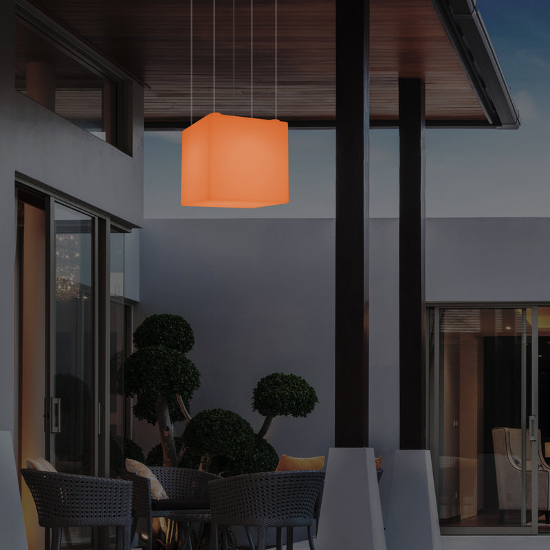 Udendørs LED Pendlerlampe, Stikkontaktdrevet 40cm Kubisk Hængelampe, Flerfarvet