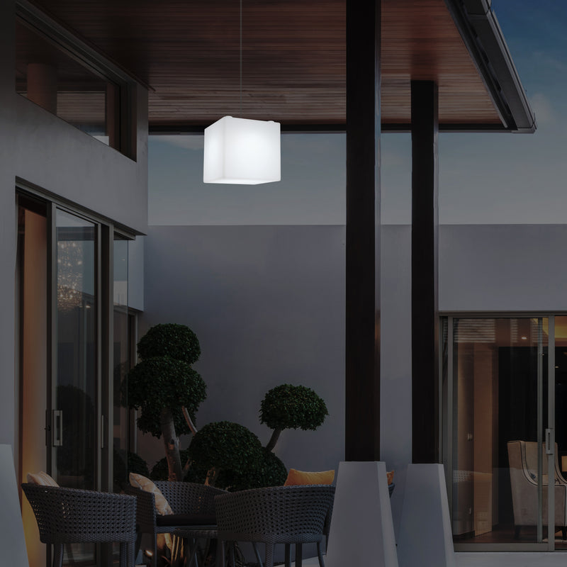 Havebelysning Terrasselampe, 20cm LED Kasseformet Pendlerlampe, RGB, Stikkontakt