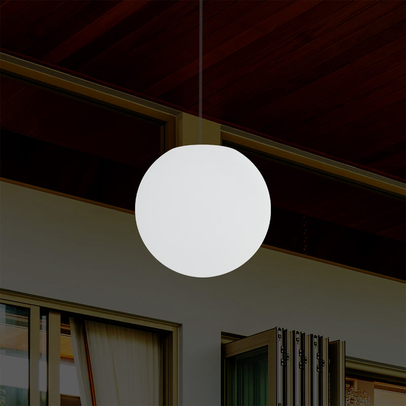 Udendørs Verandalampe til Stikkontakt og Loft, 25cm LED Hængende Kuglelys, Farveskiftende