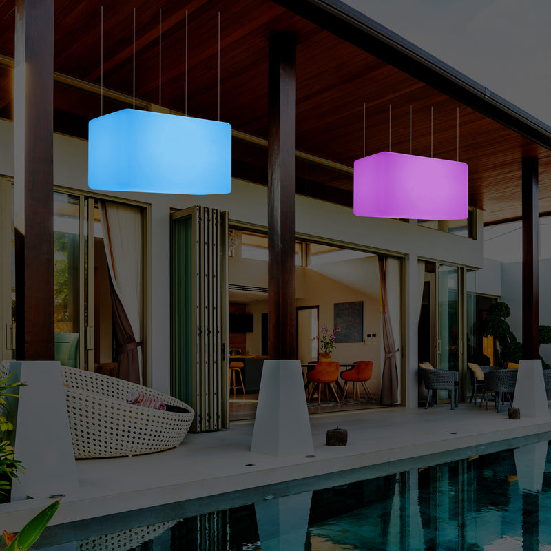 Loftlampe Udendørsbelysning, 55x35cm Aflang LED Stikkontaktdrevet Hængelampe, RGB
