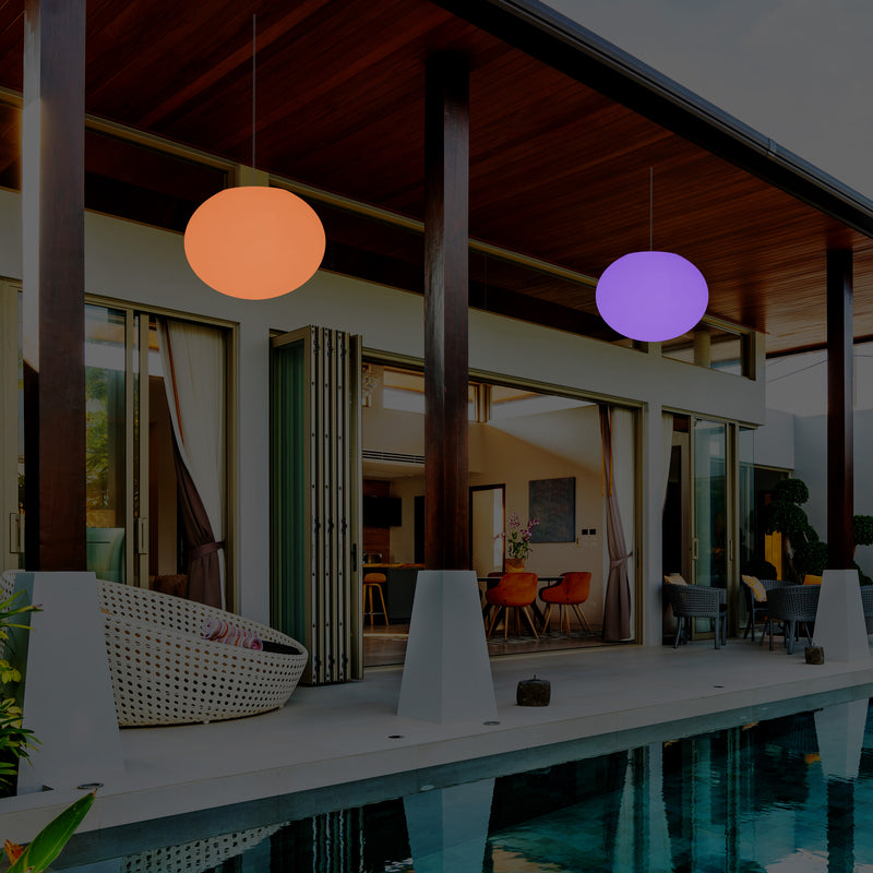 Udendørsbelysning Hængelampe, LED Loftlampe med Ledning, 27cm Oval Ellipse, RGB