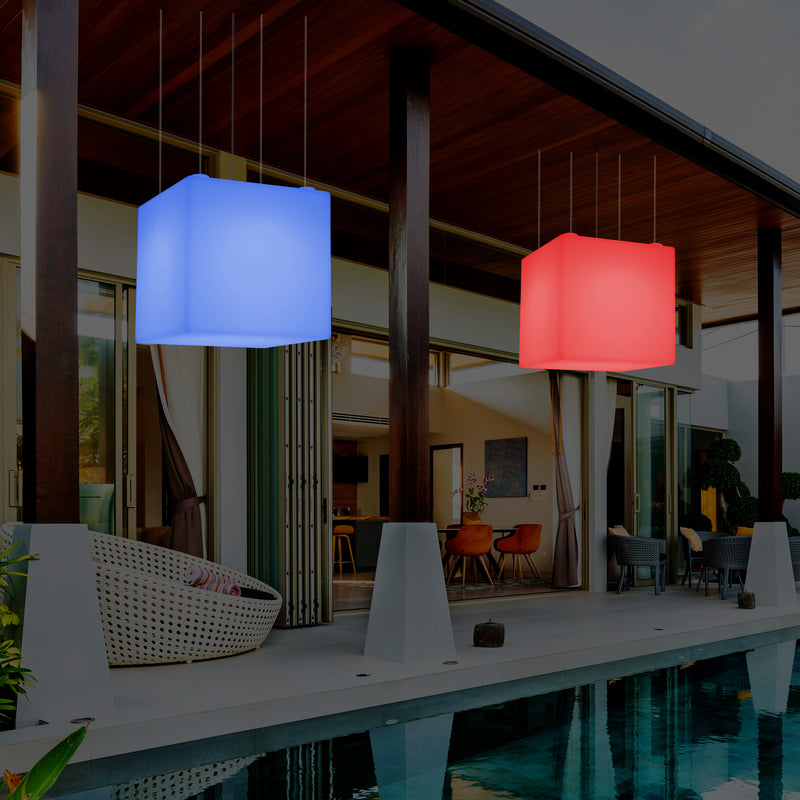 Udendørs Havebelysning Hængelampe, Stikkontakt LED Loftlampe, 60cm Firkantet, Flerfarvet