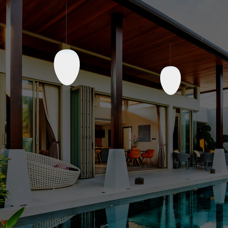 Udendørs Terrasse Havebelysning Loftlampe, 37cm Æggeformet LED Hængelampe, RGB