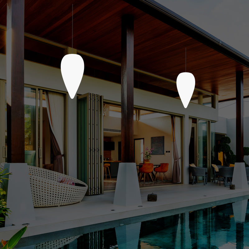 Udendørs Terrassebelysning Hængelampe, LED Loftlampe med Ledning, 37cm Dråbeformet, RGB