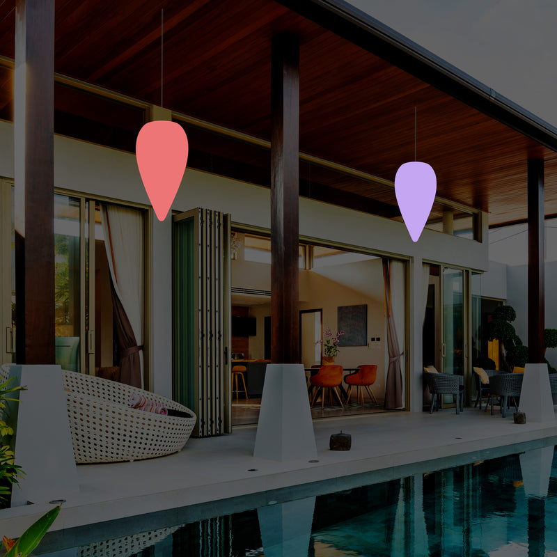 Udendørs Terrassebelysning Hængelampe, LED Loftlampe med Ledning, 37cm Dråbeformet, RGB
