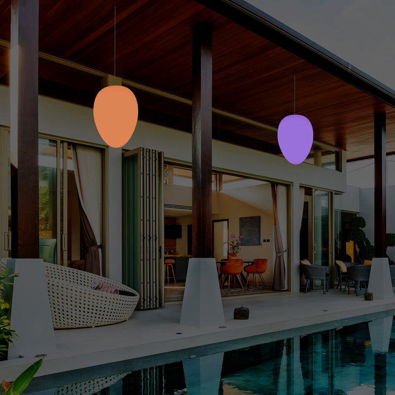Udendørs Terrasse Havebelysning Loftlampe, 37cm Æggeformet LED Hængelampe, RGB