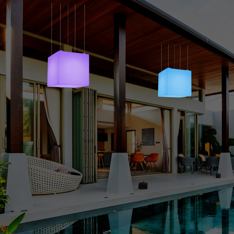 Stikkontaktdrevet Udendørs Terrassebelysning, 50cm LED Kasseformet Hængelampe, 5V Lavspænding