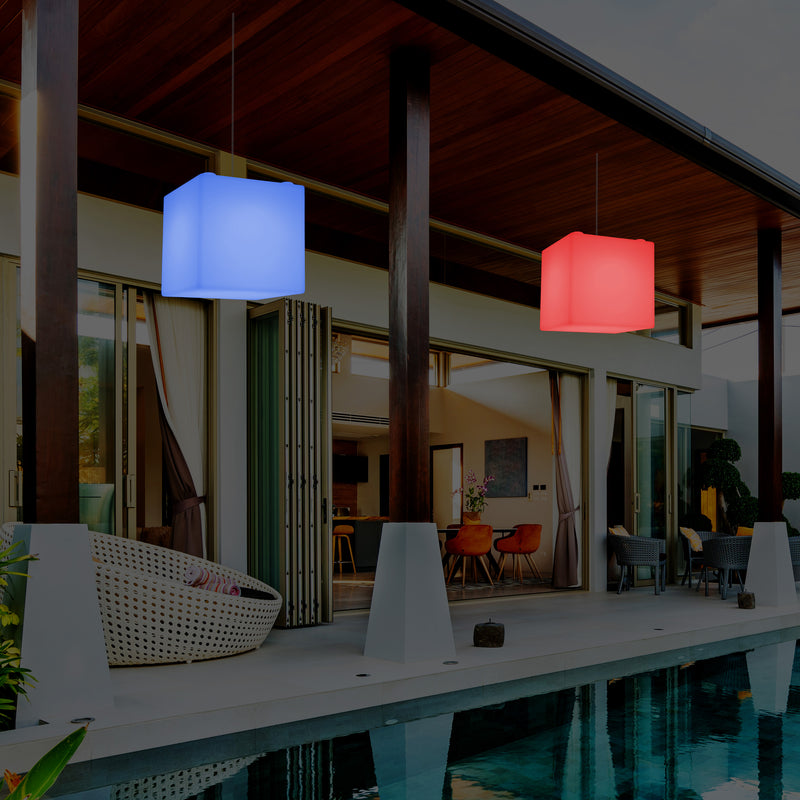 Udendørs Terrasse Hængelampe, Stikkontaktdrevet LED Loftlampe, 30cm Kasse, Farveskiftende