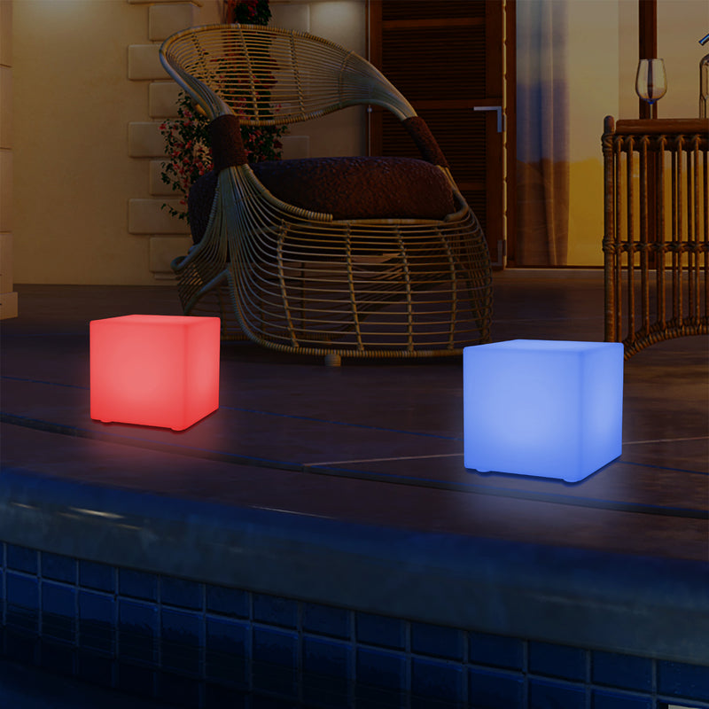 Udendørs LED Bordlampe Terrassebelysning, Stikkontakt RGB Kasseformet Lampe, 5V Lavspænding, 15cm