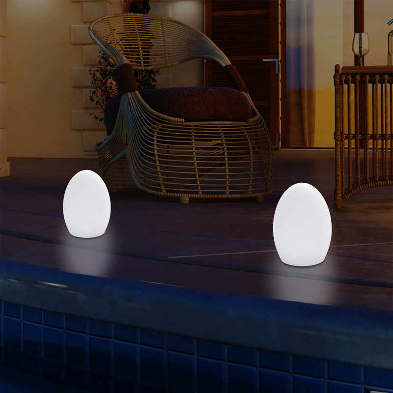 Udendørs Æggeformet LED Bordlampe, Lille 19cm Stikkontaktdrevet Terrasselys, Flerfarvet
