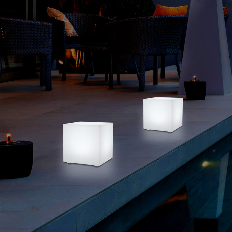 Udendørs LED Bordlampe Terrassebelysning, Stikkontakt RGB Kasseformet Lampe, 5V Lavspænding, 15cm