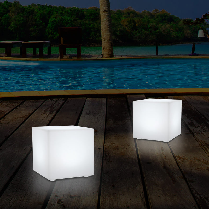 Udendørs LED Bordlampe Terrassebelysning, Stikkontakt RGB Kasseformet Lampe, 5V Lavspænding, 15cm