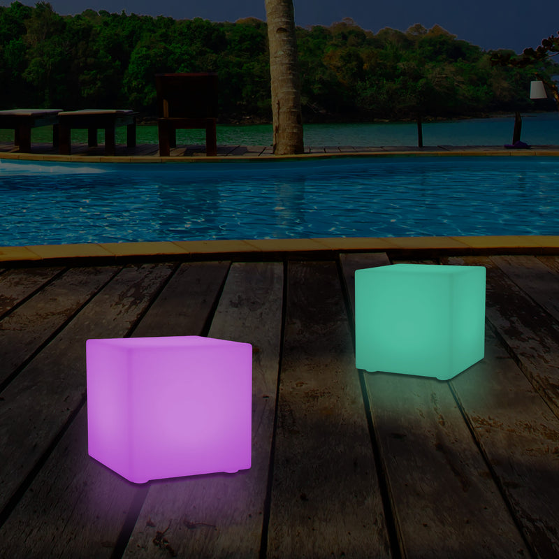 Udendørs LED Bordlampe Terrassebelysning, Stikkontakt RGB Kasseformet Lampe, 5V Lavspænding, 15cm