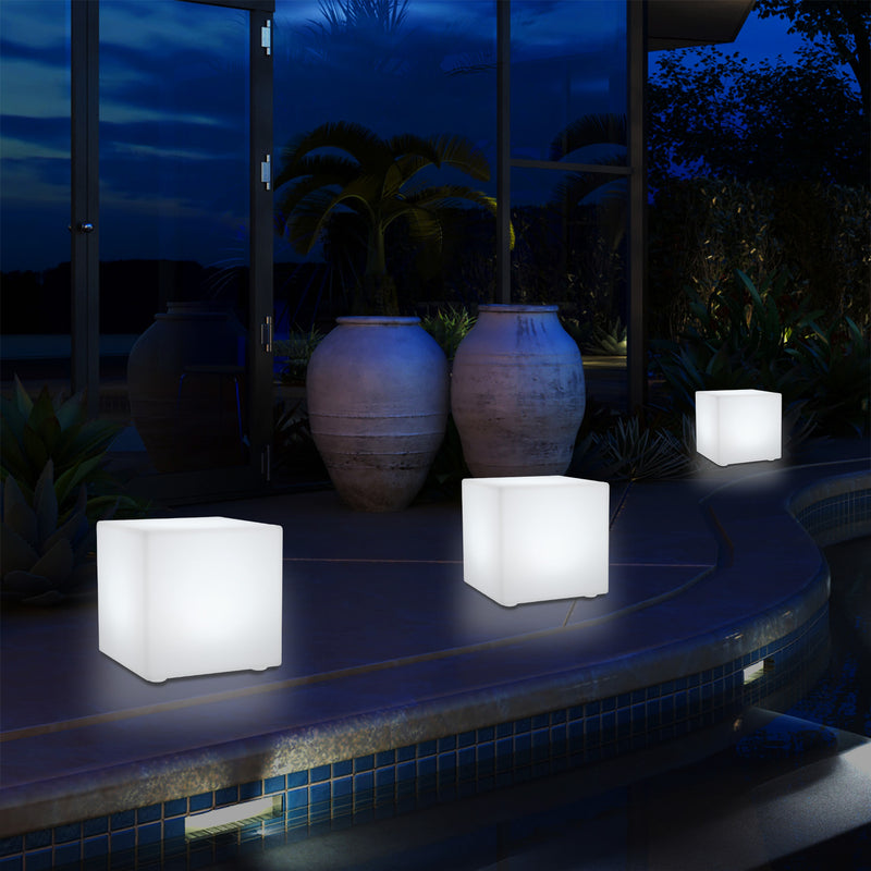 Udendørs LED Bordlampe Terrassebelysning, Stikkontakt RGB Kasseformet Lampe, 5V Lavspænding, 15cm