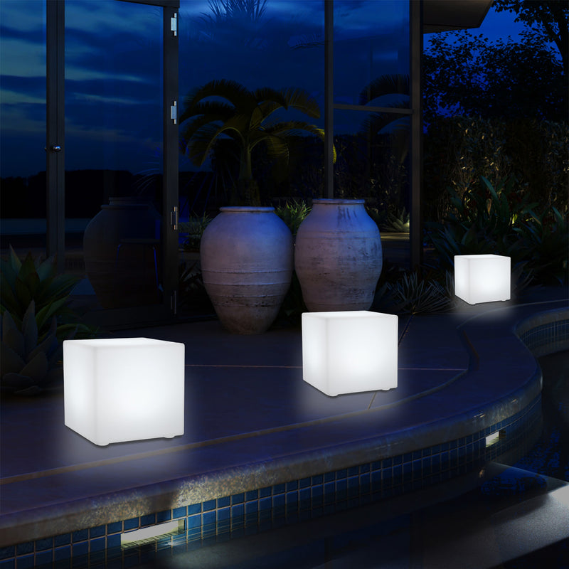 Udendørs Terrasse Havelampe med Stik, 5V Flerfarvet LED Bordlampe, 20cm Kasseformet