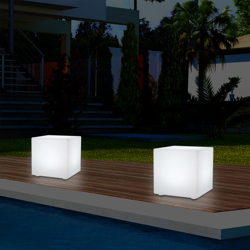 Udendørs Terrasse Havelampe med Stik, 5V Flerfarvet LED Bordlampe, 20cm Kasseformet
