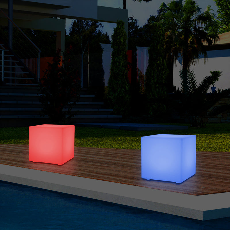 Udendørs Terrasse Havelampe med Stik, 5V Flerfarvet LED Bordlampe, 20cm Kasseformet