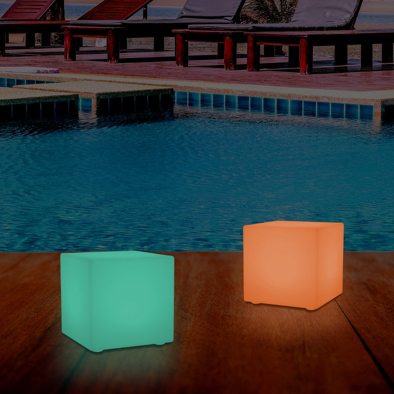 Udendørs LED Bordlampe Terrassebelysning, Stikkontakt RGB Kasseformet Lampe, 5V Lavspænding, 15cm